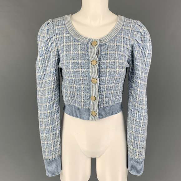 LOVE SHACK FANCY Sweaters - LOVE SHACK FANCY Light Blue White Nylon Blend Textured Cardigan